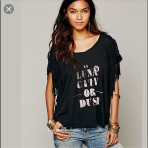 Free People black Luna fringe shirt size large